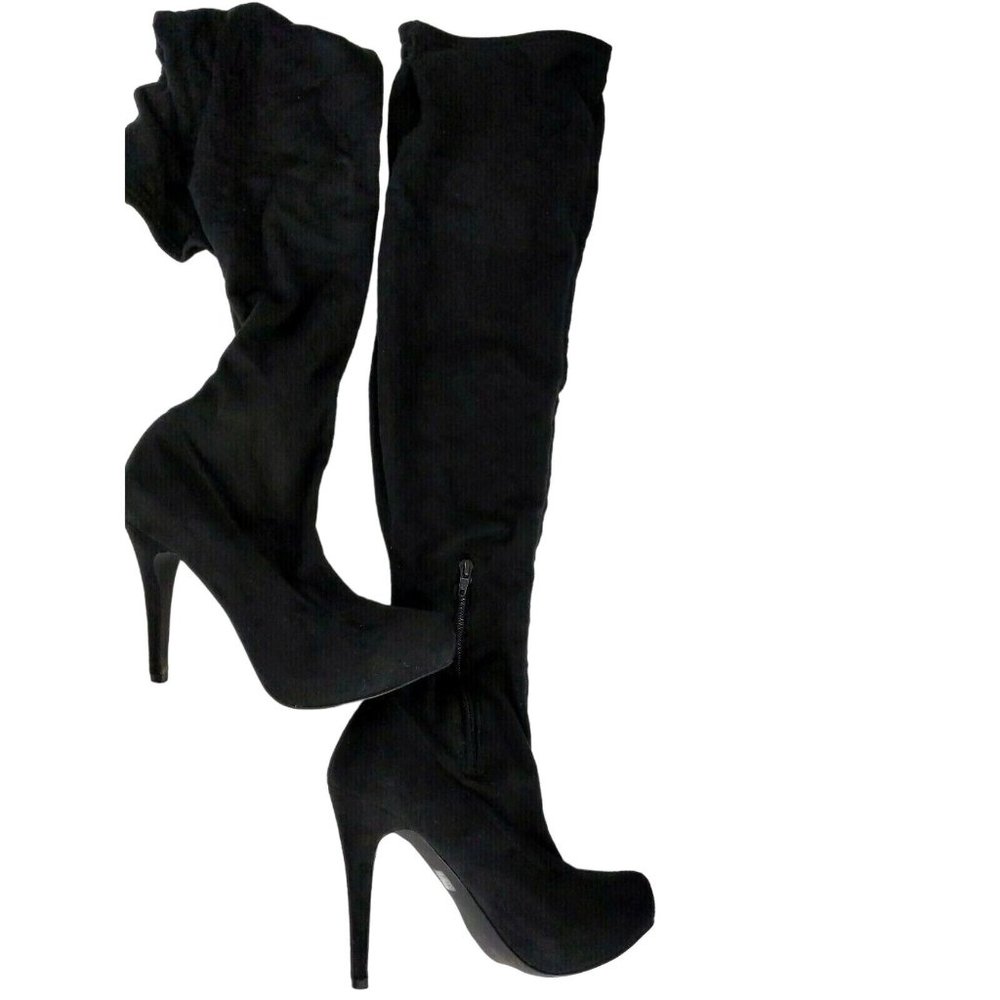 Womens Parker Heels Boots Size 6.5 M Thigh Slim Fit Black Over Knee Fabric